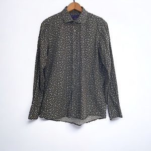 KOLTE Floral Button Up Shirt Sz Med 15.5 Floral Brown Tan Gray White